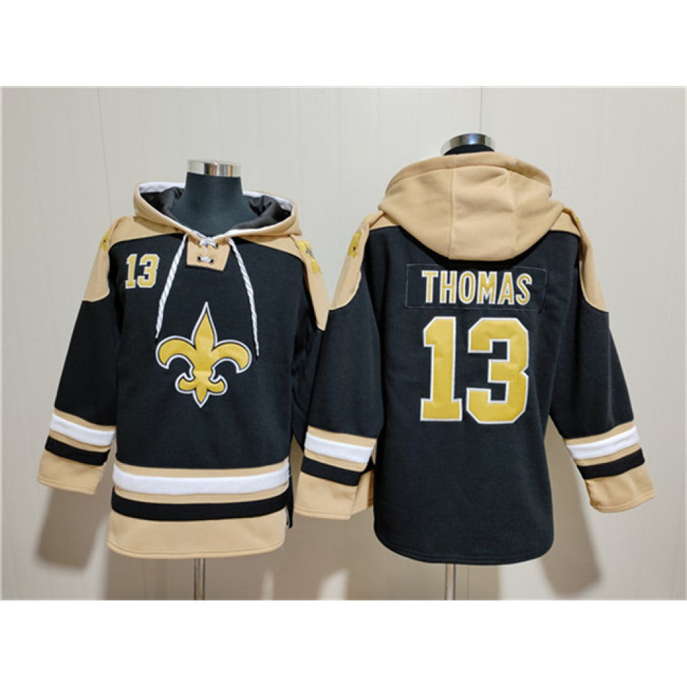 Men's New Orleans Saints #13 Michael Thomas Black Ageless Must-Have Lace-Up Pullover Hoodie 