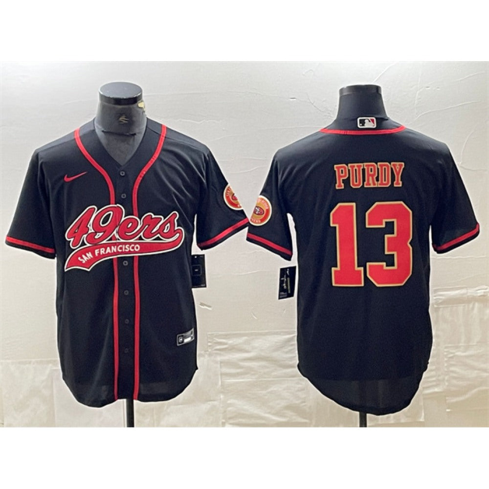 Men's San Francisco 49ers #13 Brock Purdy Black With Patch Cool Base Stitched Baseball Jersey 