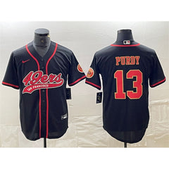 Men's San Francisco 49ers #13 Brock Purdy Black With Patch Cool Base Stitched Baseball Jersey 