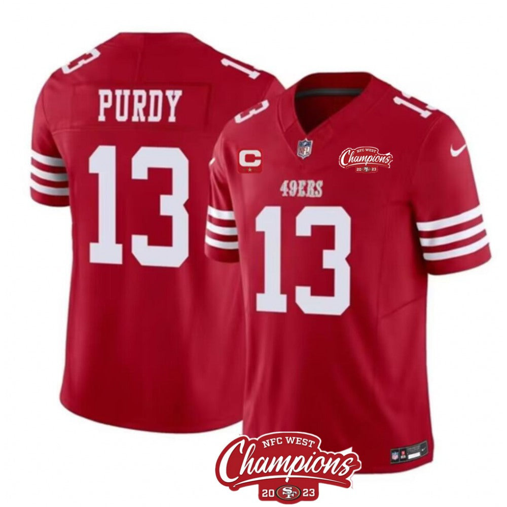 Men's San Francisco 49ers #13 Brock Purdy Red 2023 F.U.S.E. With 1-Star C Patch And NFC West Champions Patch Stitched Football Jersey 