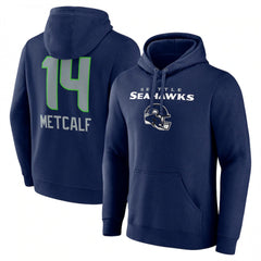 Men's Seattle Seahawks #14 DK Metcalf Navy Team Wordmark Player Name & Number Pullover Hoodie 