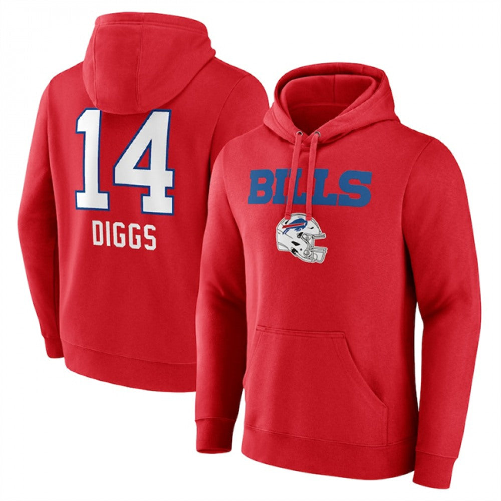 Men's Buffalo Bills #14 Stefon Diggs Red Team Wordmark Player Name & Number Pullover Hoodie 