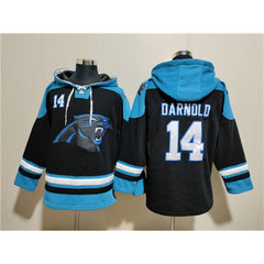 Men's Carolina Panthers #14 Sam Darnold Black Ageless Must-Have Lace-Up Pullover Hoodie 