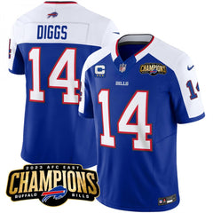 Men's Buffalo Bills #14 Stefon Diggs Blue/White 2023 F.U.S.E. AFC East Champions With 3-star C Ptach Stitched Football Jersey 