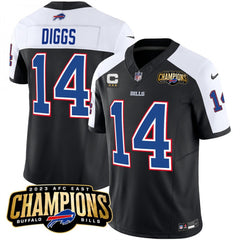 Men's Buffalo Bills #14 Stefon Diggs Black/White 2023 F.U.S.E. AFC East Champions With 3-star C Ptach Stitched Football Jersey 