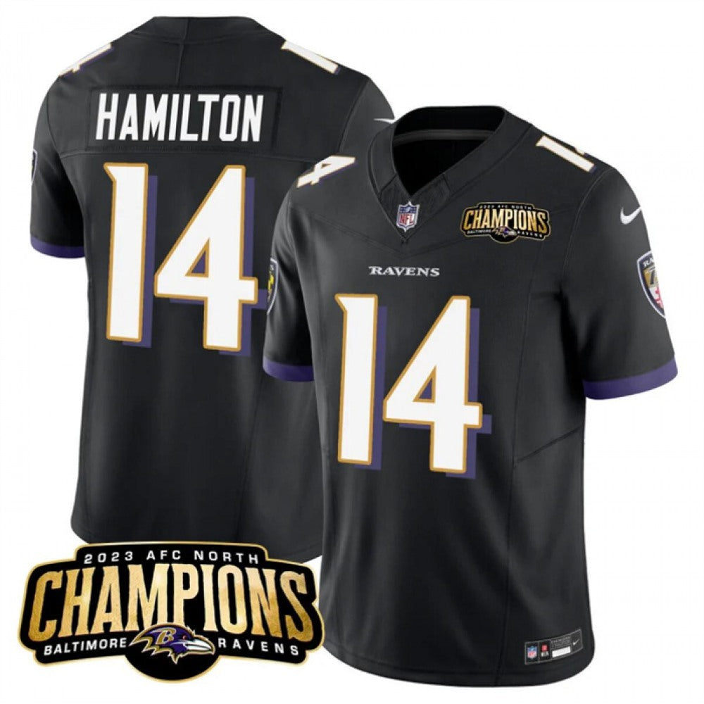Men's Baltimore Ravens #14 Kyle Hamilton Black 2023 F.U.S.E. AFC North Champions Vapor Limited Football Jersey 