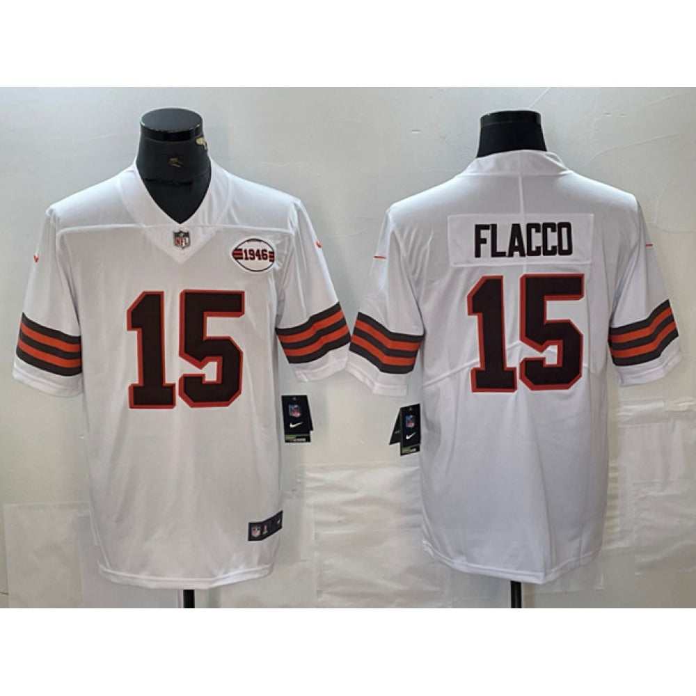 Men's Cleveland Browns #15 Joe Flacco White 1946 Collection Vapor Untouchable Limited Stitched Jersey 