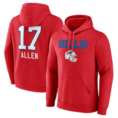 Men's Buffalo Bills #17 Josh Allen Red Team Wordmark Player Name & Number Pullover Hoodie 
