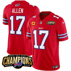 Men's Buffalo Bills #17 Josh Allen Red 2023 F.U.S.E. AFC East Champions With 4-star C Ptach Stitched Football Jersey 