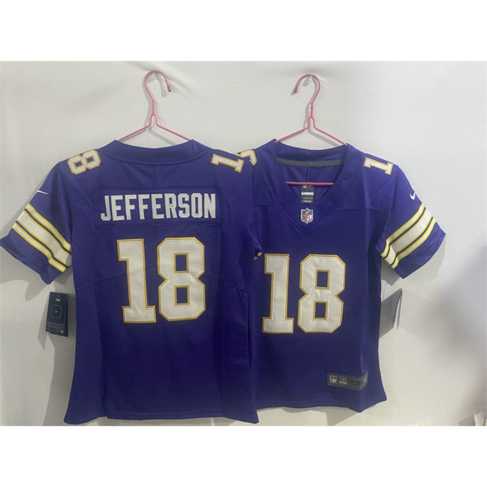 Youth Minnesota Vikings #18 Justin Jefferson Purple Throwback Vapor Limited Stitched Football Jersey 