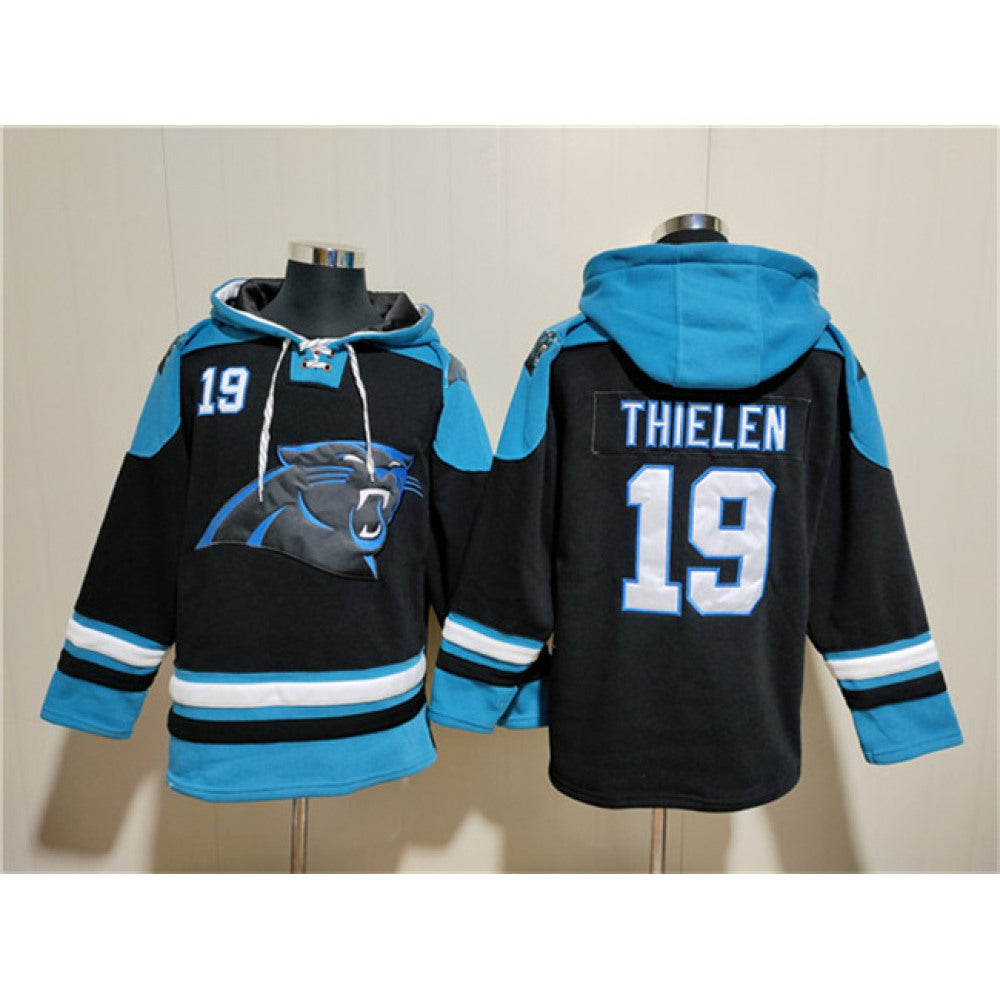 Men's Carolina Panthers #19 Adam Thielen Black Ageless Must-Have Lace-Up Pullover Hoodie 