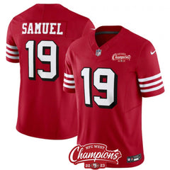 Men's San Francisco 49ers #19 Deebo Samuel Red 2023 F.U.S.E. NFC West Champions Patch Alternate Stitched Football Jersey 
