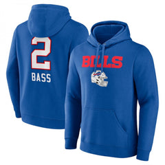 Men's Buffalo Bills #2 Tyler Bass Blue Team Wordmark Player Name & Number Pullover Hoodie 