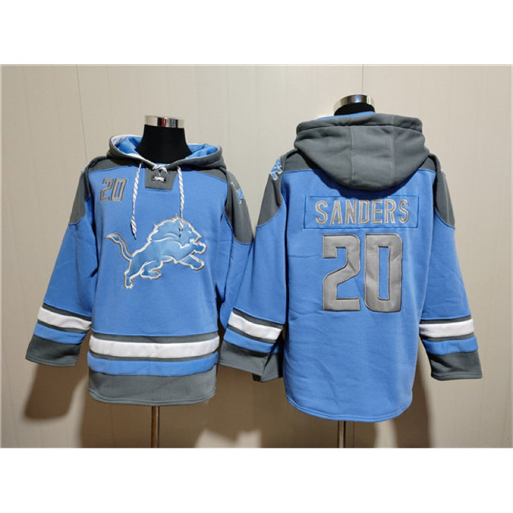 Men's Detroit Lions #20 Barry Sanders Blue Ageless Must-Have Lace-Up Pullover Hoodie 