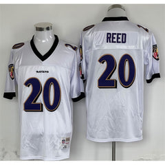Men's Baltimore Ravens #20 Ed Reed White Throwback Jersey 