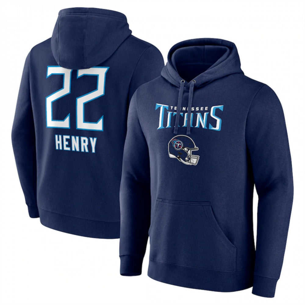 Men's Tennessee Titans #22 Derrick Henry Navy Team Wordmark Name & Number Pullover Hoodie 