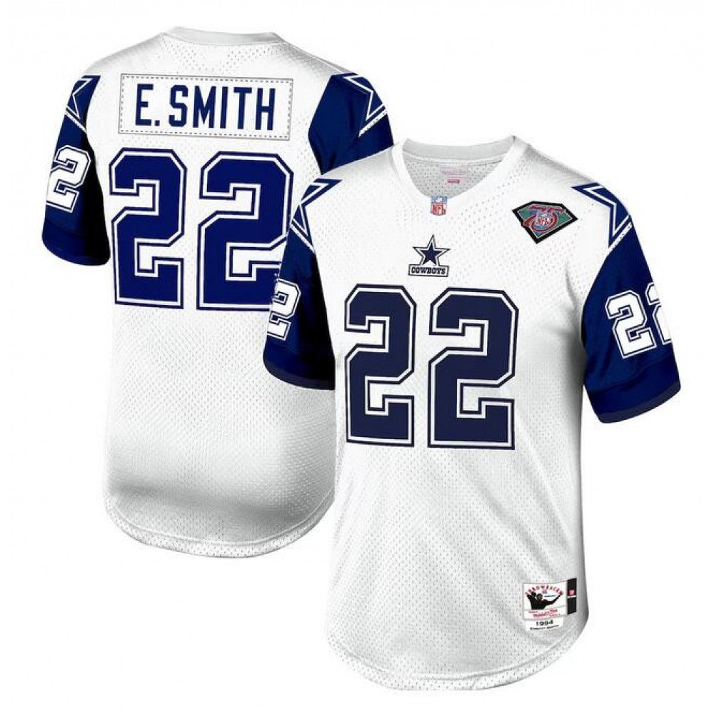 Men's Dallas Cowboys #22 Emmitt Smith White 1996 Mitchell & Ness Throwback Stitched Football Jersey 