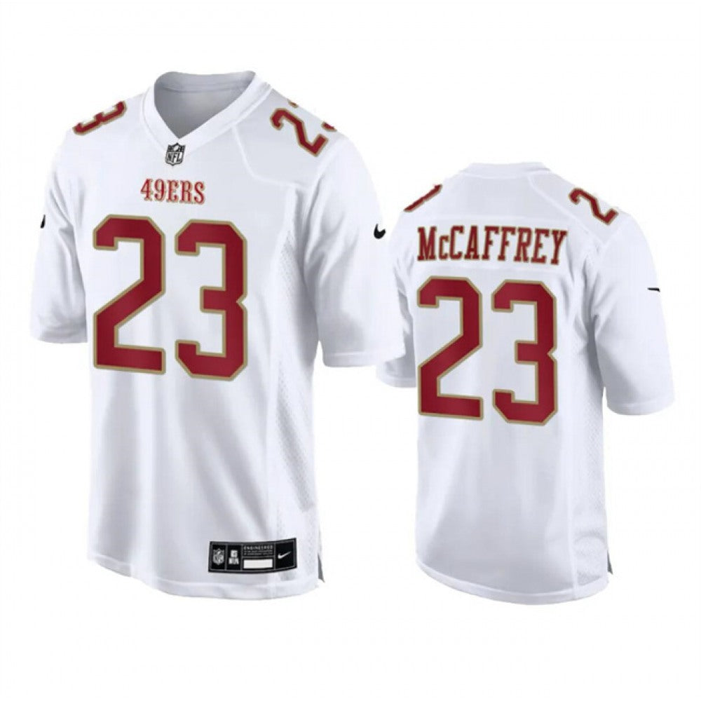 Men's San Francisco 49ers #23 Christian McCaffrey White Fashion Limited Stitched Football Game Jersey 
