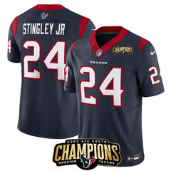 Men's Houston Texans #24 Derek Stingley Jr. Navy 2023 F.U.S.E. AFC South Champions Patch Vapor Untouchable Limited Stitched Football Jersey 