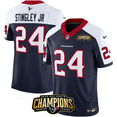 Men's Houston Texans #24 Derek Stingley Jr. Navy/White 2023 F.U.S.E. AFC South Champions Patch Limited Stitched Football Jersey 