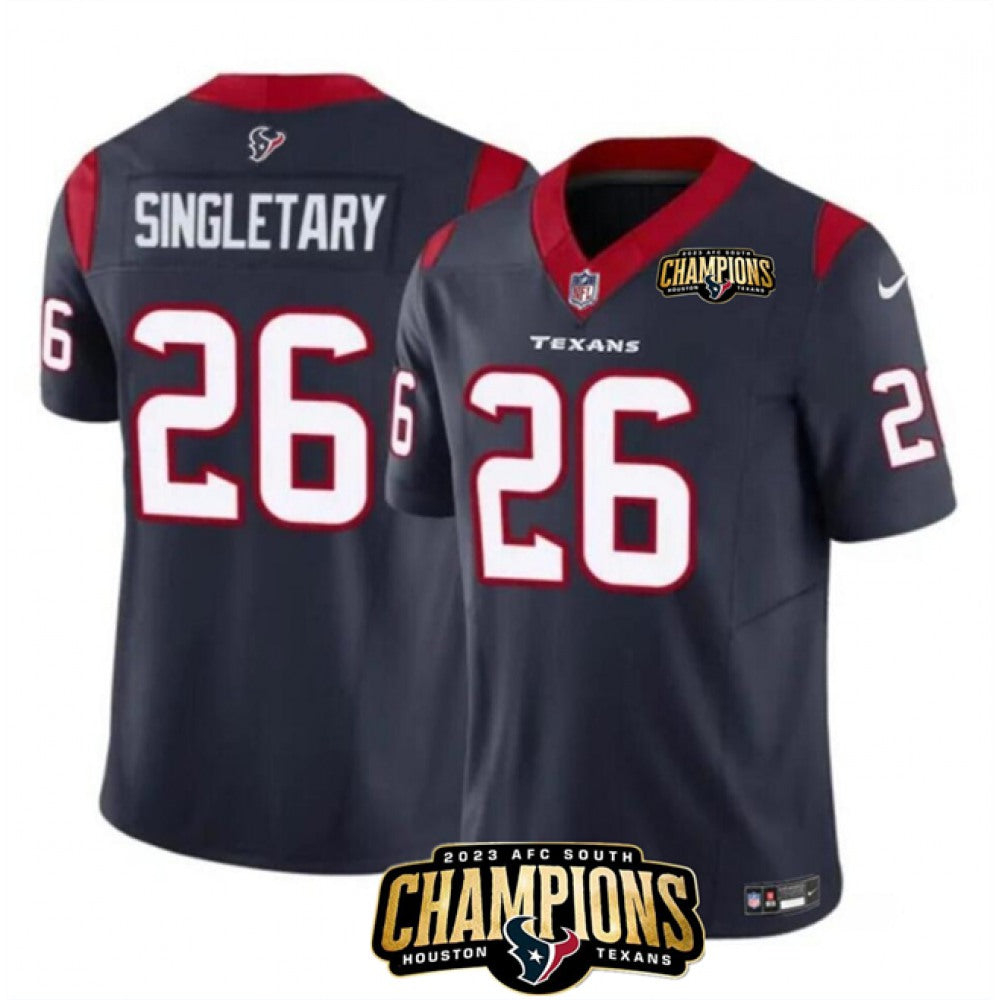 Men's Houston Texans #26 Devin Singletary Navy 2023 F.U.S.E. AFC South Champions Patch Vapor Untouchable Limited Stitched Football Jersey 