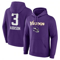 Men's Minnesota Vikings #3 Jordan Addison Purple Team Wordmark Player Name & Number Pullover Hoodie 
