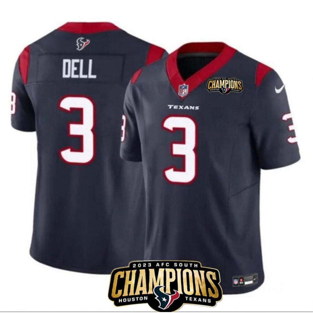 Men's Houston Texans #3 Tank Dell Navy 2023 F.U.S.E. AFC South Champions Patch Vapor Untouchable Limited Stitched Football Jersey 