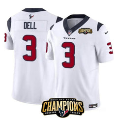 Men's Houston Texans #3 Tank Dell White 2023 F.U.S.E. AFC South Champions Patch Vapor Untouchable Limited Stitched Football Jersey 
