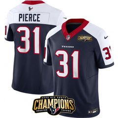 Men's Houston Texans #31 Dameon Pierce Navy/White 2023 F.U.S.E. AFC South Champions Patch Limited Stitched Football Jersey 