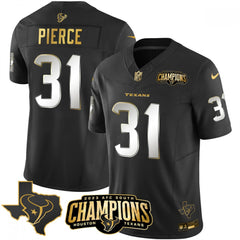 Men's Houston Texans #31 Dameon Pierce Black Golden 2023 F.U.S.E. With AFC South Champions Patch And Team Logo Patch Limited Stitched Football Jersey 