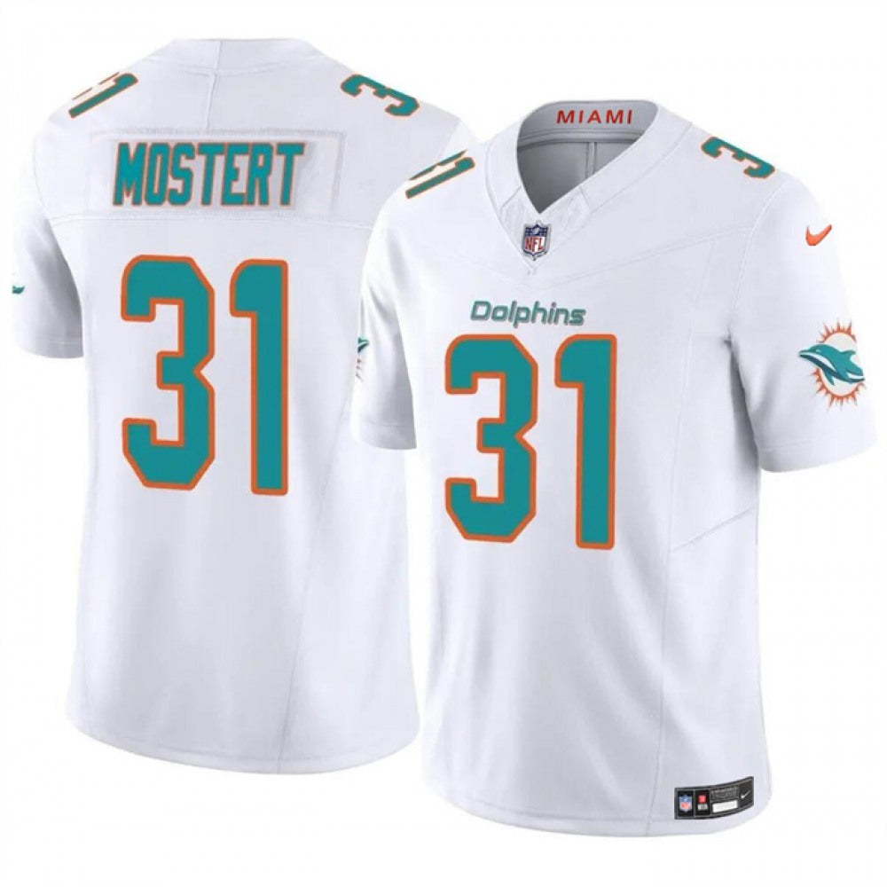 Men's Miami Dolphins #31 Raheem Mostert White 2023 F.U.S.E Alternate Vapor Limited Stitched Football Jersey 