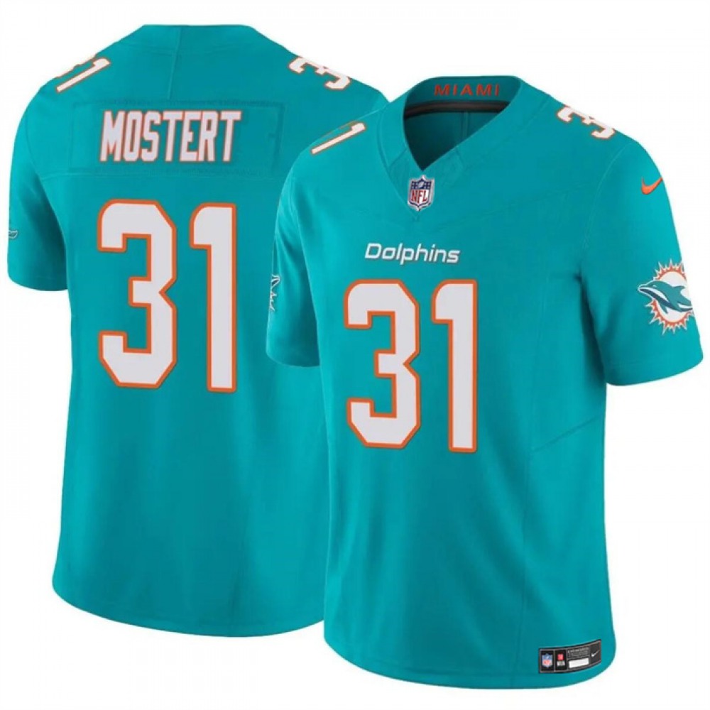 Men's Miami Dolphins #31 Raheem Mostert Aqua 2023 F.U.S.E Vapor Limited Stitched Football Jersey 