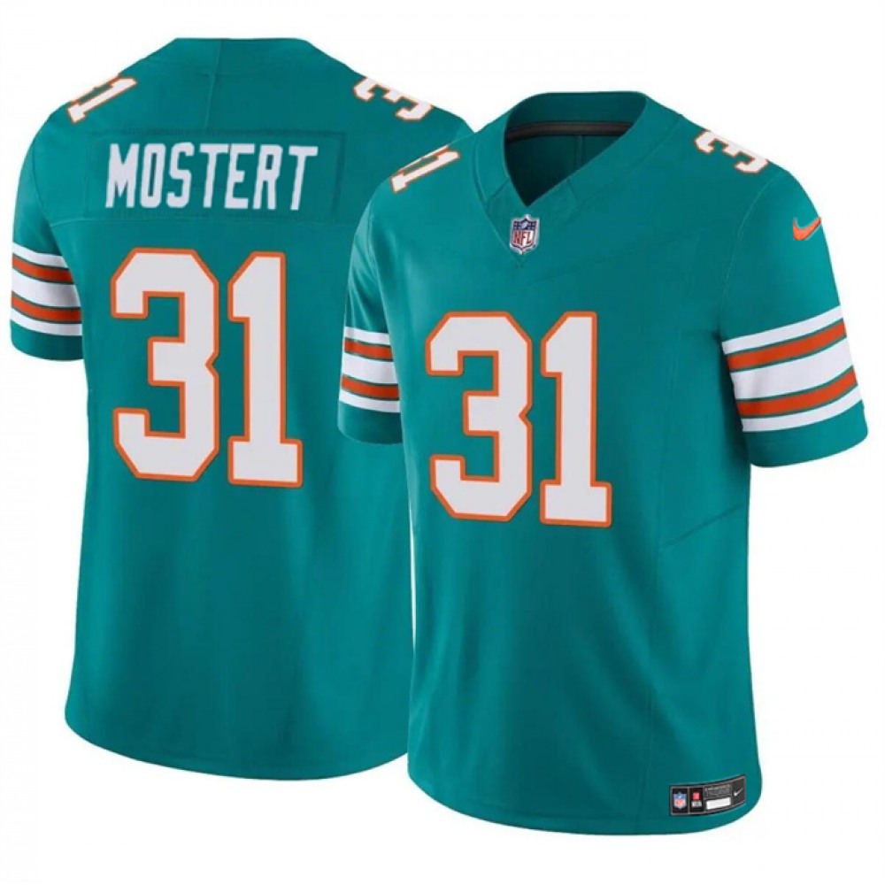 Men's Miami Dolphins #31 Raheem Mostert Aqua 2023 F.U.S.E Alternate Vapor Limited Stitched Football Jersey 