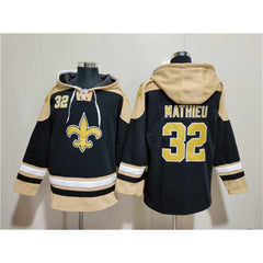 Men's New Orleans Saints #32 Tyrann Mathieu Black Ageless Must-Have Lace-Up Pullover Hoodie 