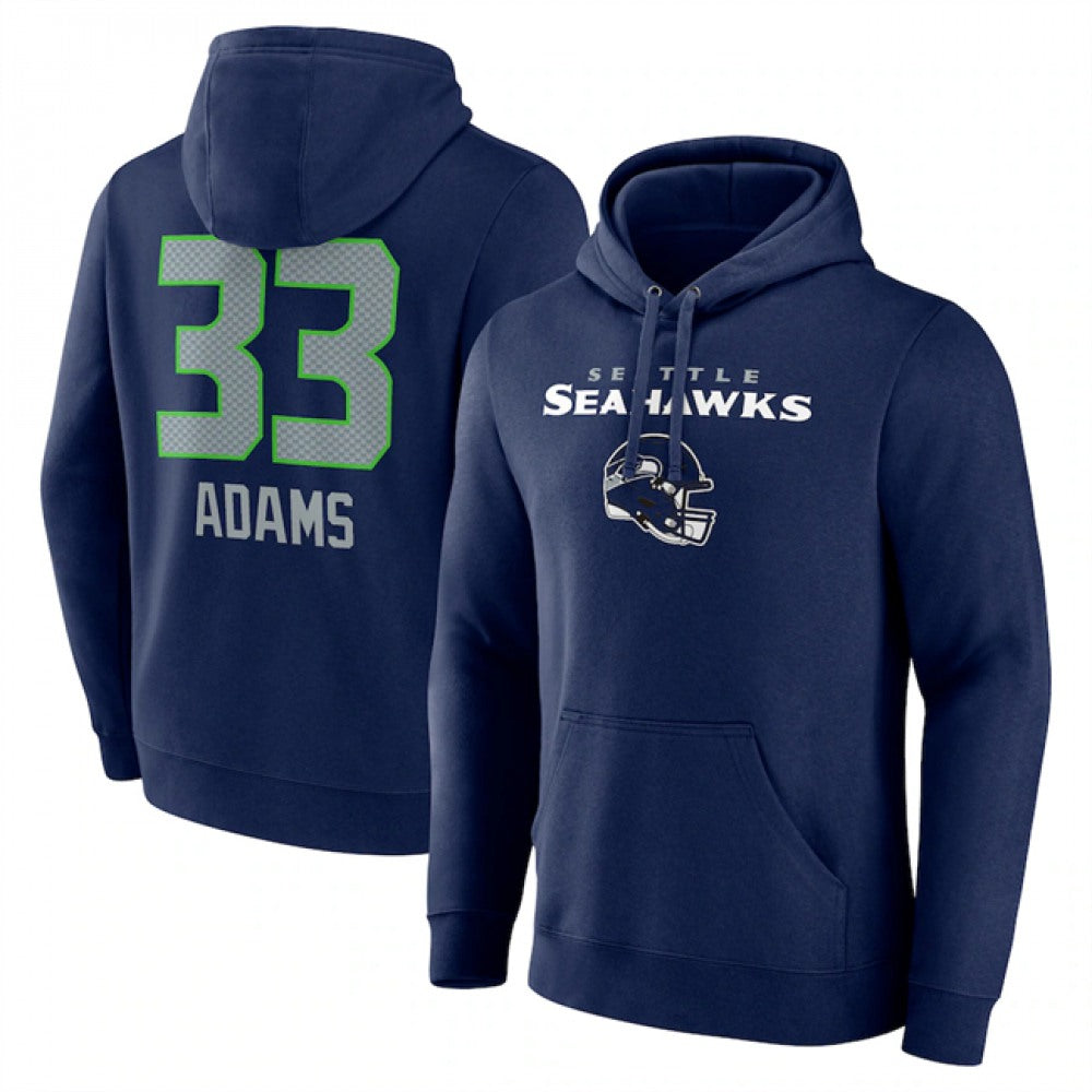 Men's Seattle Seahawks #33 Jamal Adams Navy Team Wordmark Player Name & Number Pullover Hoodie 