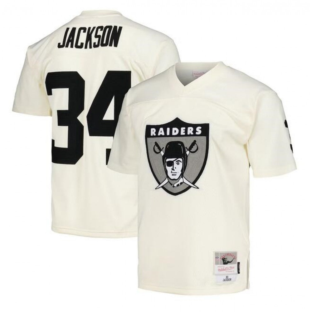 Men's Las Vegas Raiders #34 Bo Jackson Cream Mitchell & Ness Stitched Jersey 