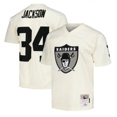 Men's Las Vegas Raiders #34 Bo Jackson Cream Mitchell & Ness Stitched Jersey 