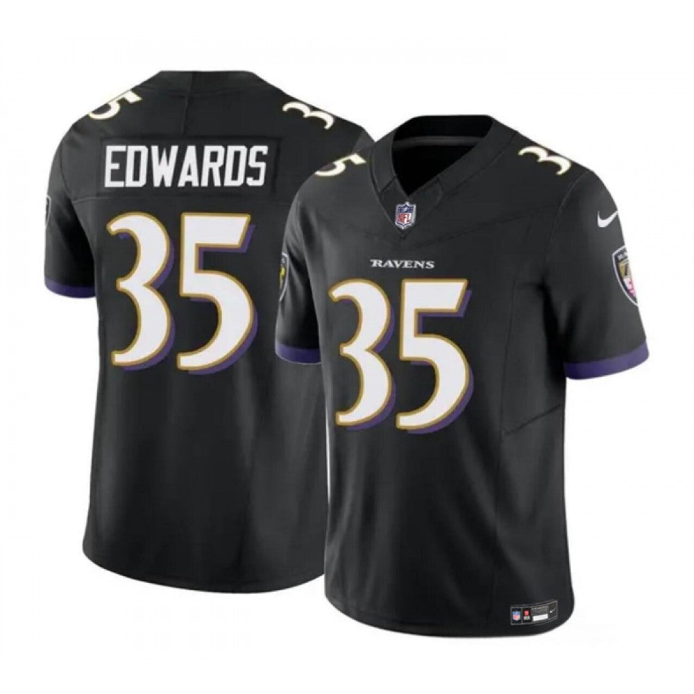 Men's Baltimore Ravens #35 Gus Edwards Black 2023 F.U.S.E. Vapor Limited Football Jersey 