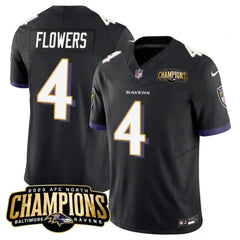 Men's Baltimore Ravens #4 Zay Flowers Black 2023 F.U.S.E. AFC North Champions Vapor Limited Football Jersey 