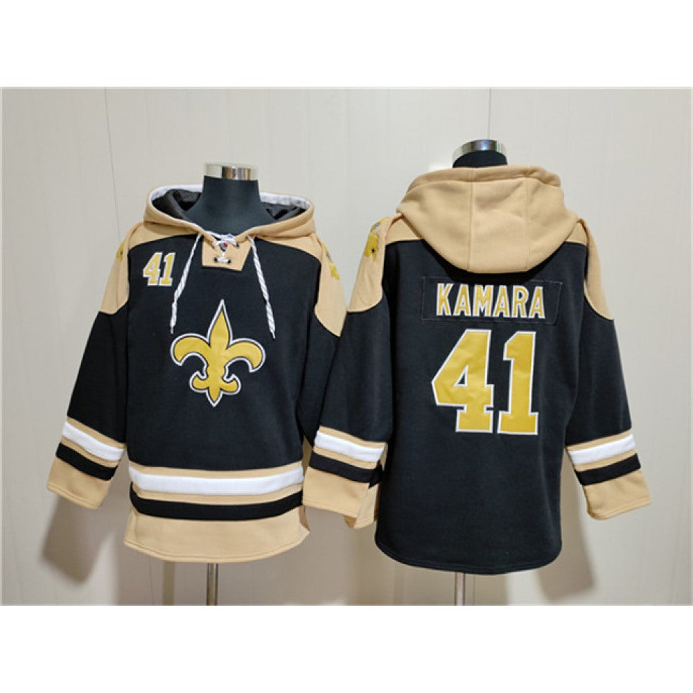 Men's New Orleans Saints #41 Alvin Kamara Black Ageless Must-Have Lace-Up Pullover Hoodie 