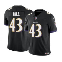 Men's Baltimore Ravens #43 Justice Hill Black 2023 F.U.S.E. Vapor Limited Football Jersey 