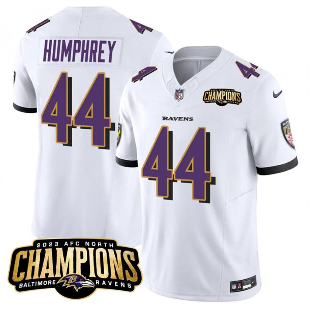 Men's Baltimore Ravens #44 Marlon Humphrey White 2023 F.U.S.E. AFC North Champions Vapor Limited Football Jersey 