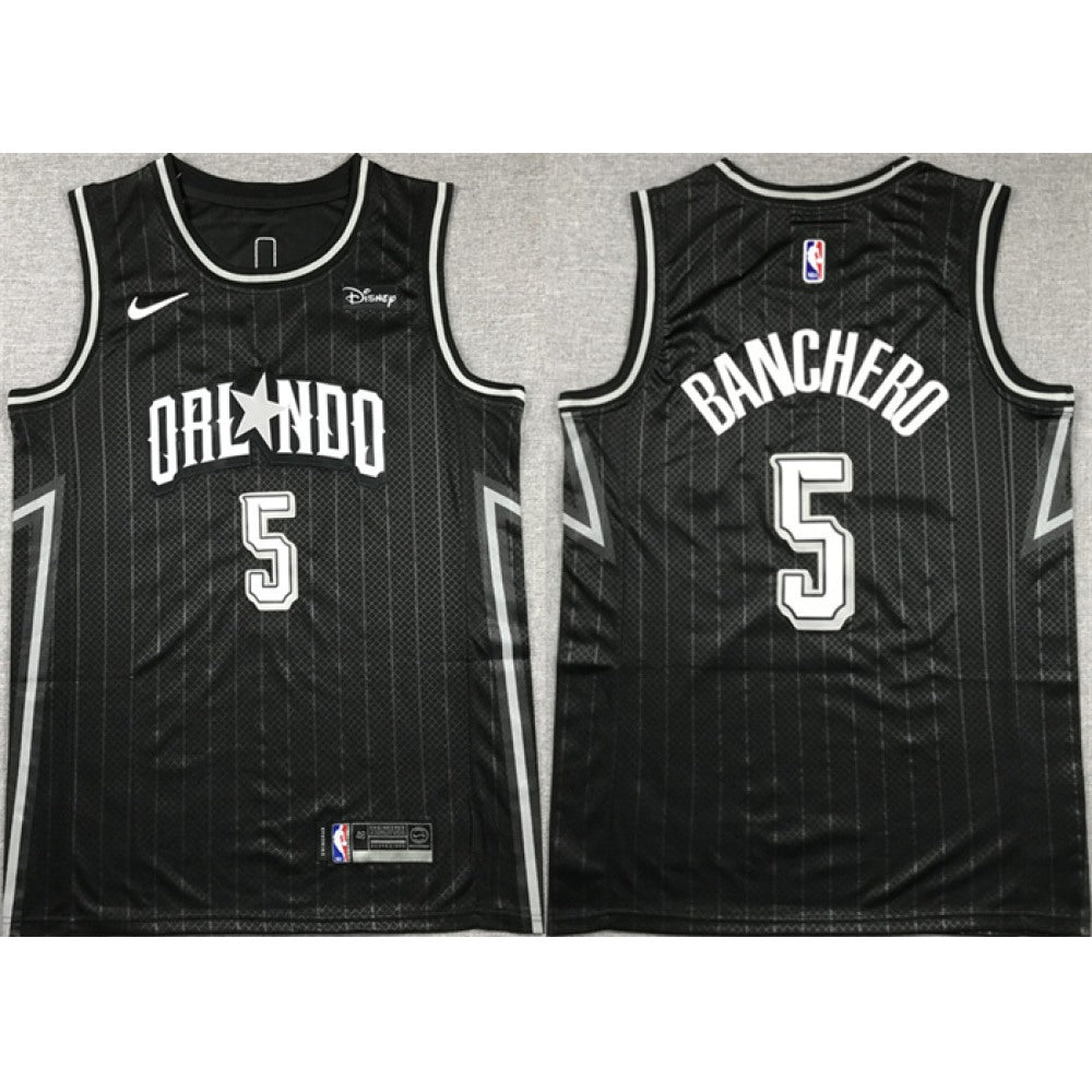 Men's Orlando Magic #5 Paolo Banchero Black Icon Edition Stitched Swingman Jersey