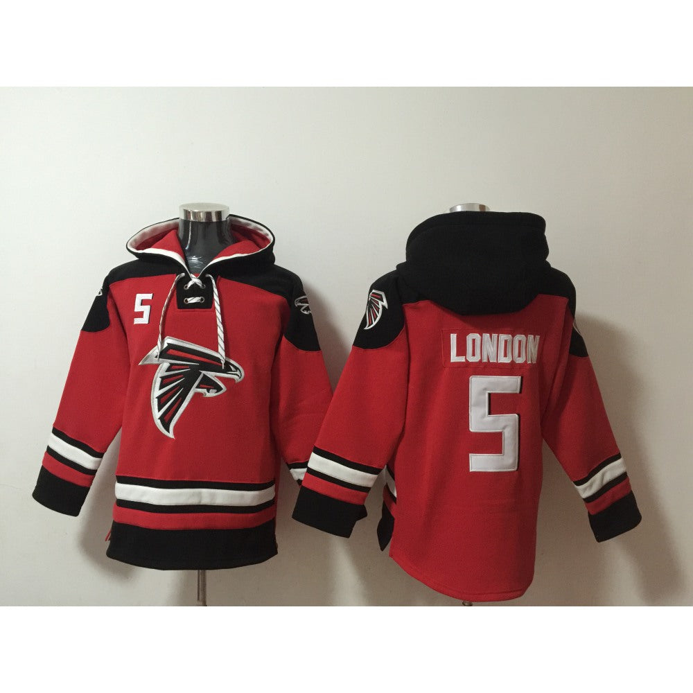 Men's Atlanta Falcons #5 Drake London Red Ageless Must-Have Lace-Up Pullover Hoodie 