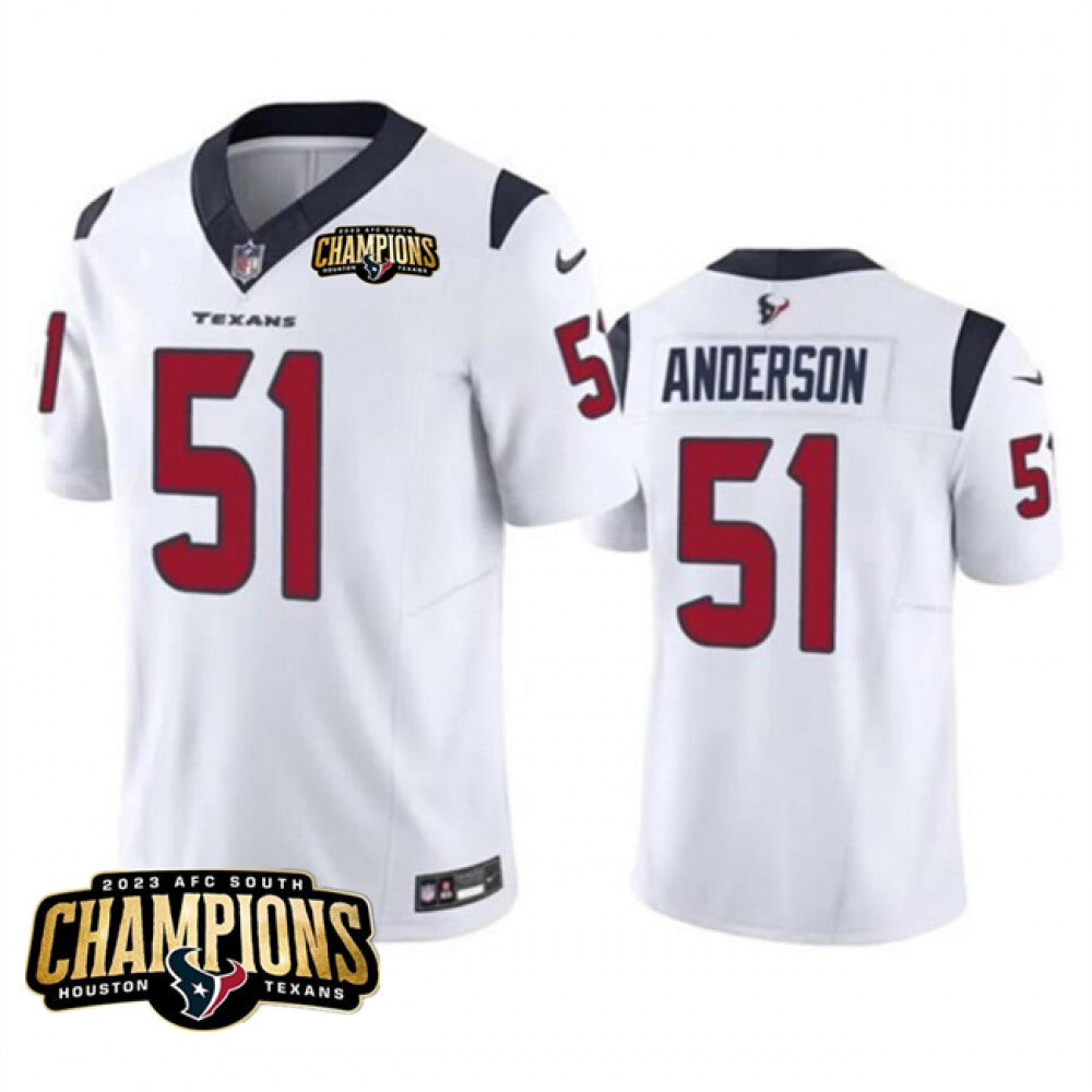 Men's Houston Texans #51 Will Anderson Jr. White 2023 F.U.S.E. AFC South Champions Patch Vapor Untouchable Limited Stitched Football Jersey 