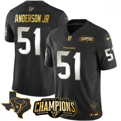 Men's Houston Texans #51 Will Anderson Jr. Black Golden 2023 F.U.S.E. With AFC South Champions Patch And Team Logo Patch Limited Stitched Football Jersey 