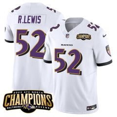 Men's Baltimore Ravens #52 Ray Lewis White 2023 F.U.S.E. AFC North Champions Vapor Limited Football Jersey 