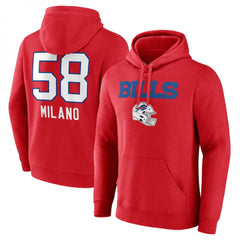 Men's Buffalo Bills #58 Matt Milano Red Team Wordmark Player Name & Number Pullover Hoodie 