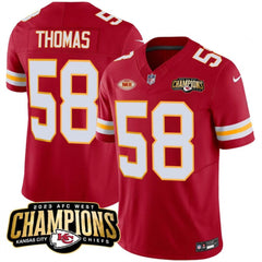 Men's Kansas City Chiefs #58 Derrick Thomas Red 2023 F.U.S.E. AFC West Champions With "NKH" Patch Vapor Untouchable Limited Stitched Jersey 
