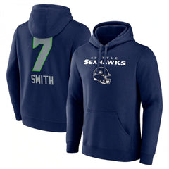 Men's Seattle Seahawks #7 Geno Smith Navy Team Wordmark Player Name & Number Pullover Hoodie 